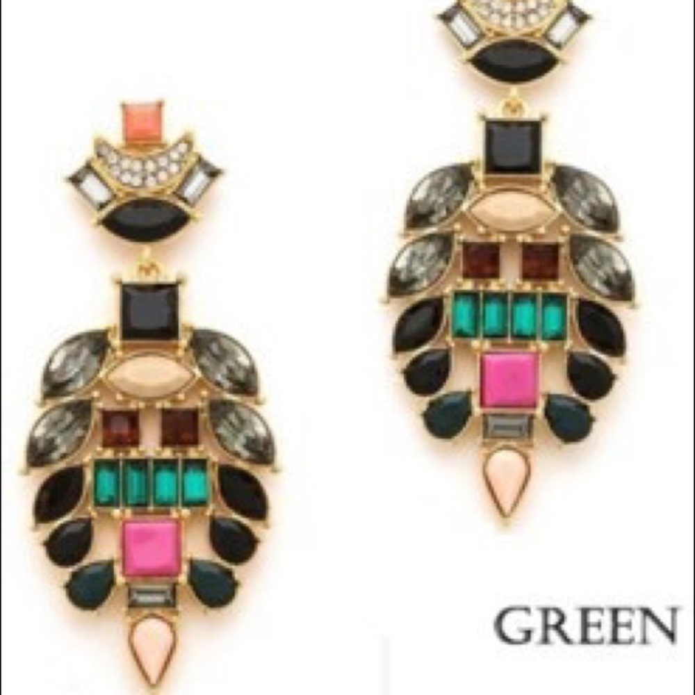 Artistic Gem Earrings - Green